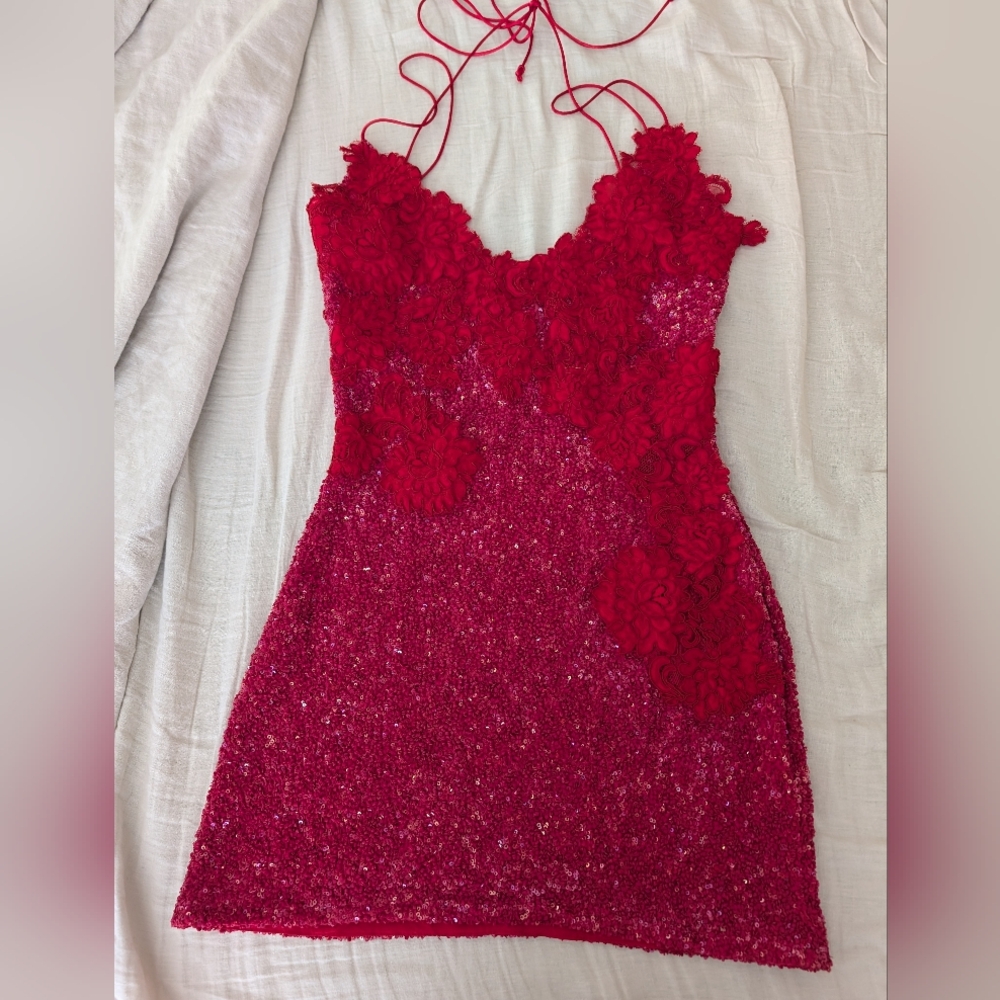 Elegant Red Floral Lace Dress